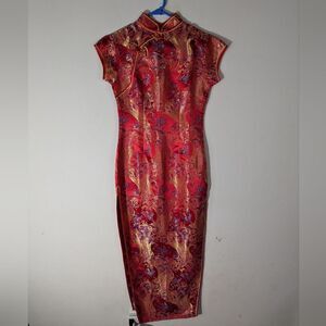 Red Woven Genuine Chinese Handmade Dress Women's Size Medium